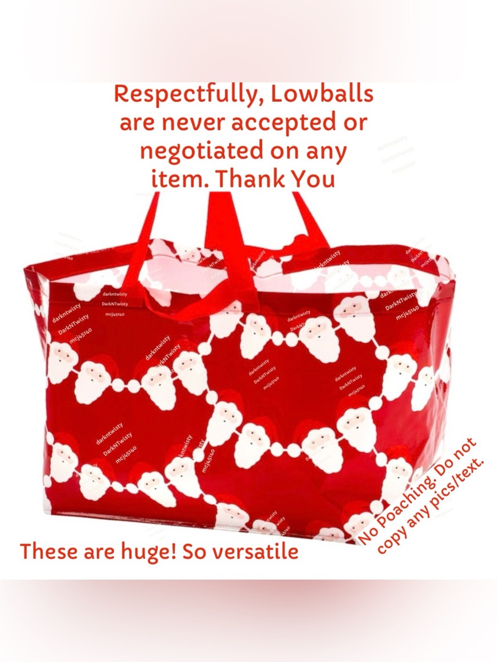 3 Vinterfint Limited Edition Carryall Santa Claus  19 gallon Shopping Tote $FIRM